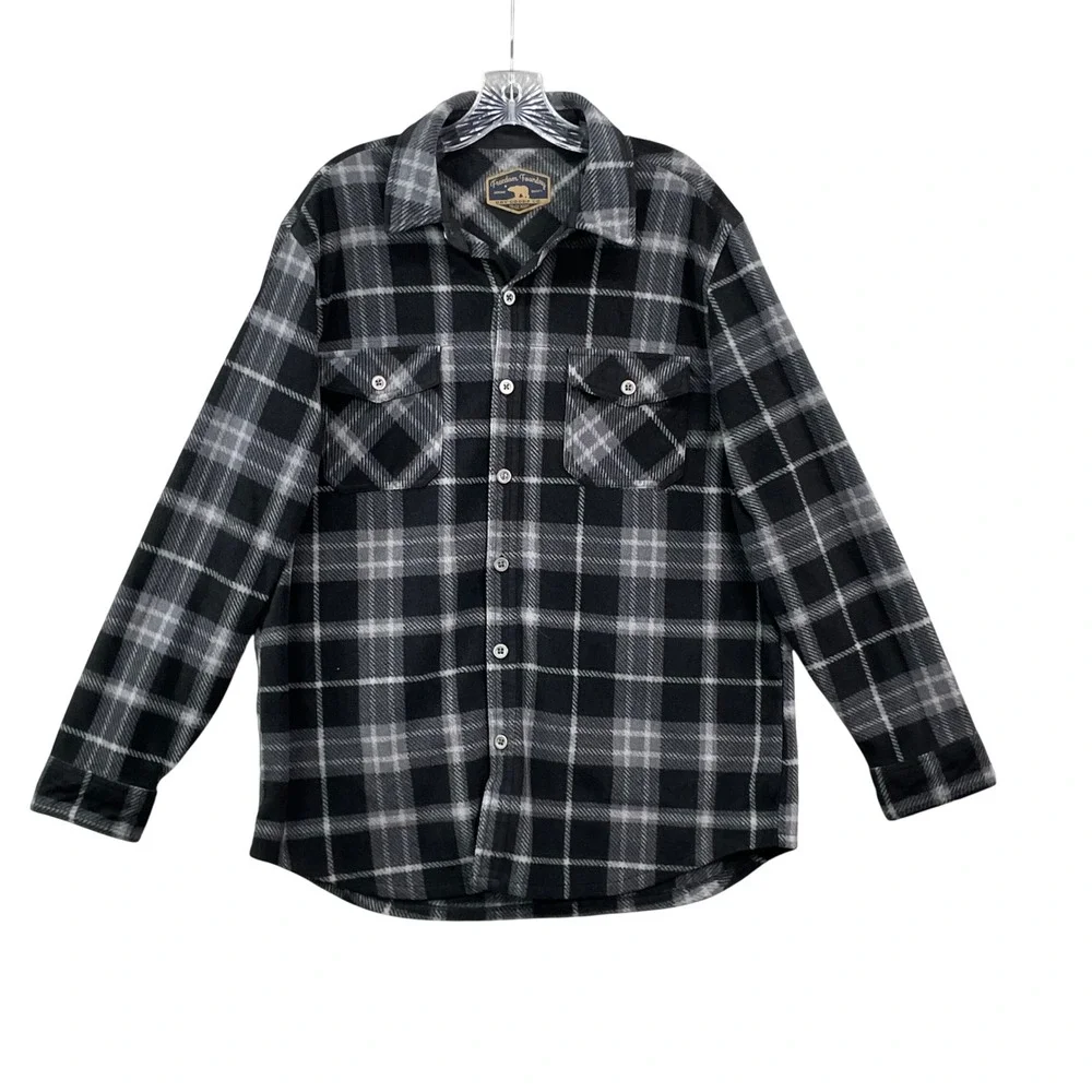 Freedom Foundry Fleece Shirt Men's L Black Plaid Button Up Shacket Heavy‎ Jacket